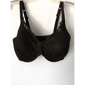 Playtex Bra Womens Black 42DD Underwire Molded Cup Floral 3 Hook Style 4513
